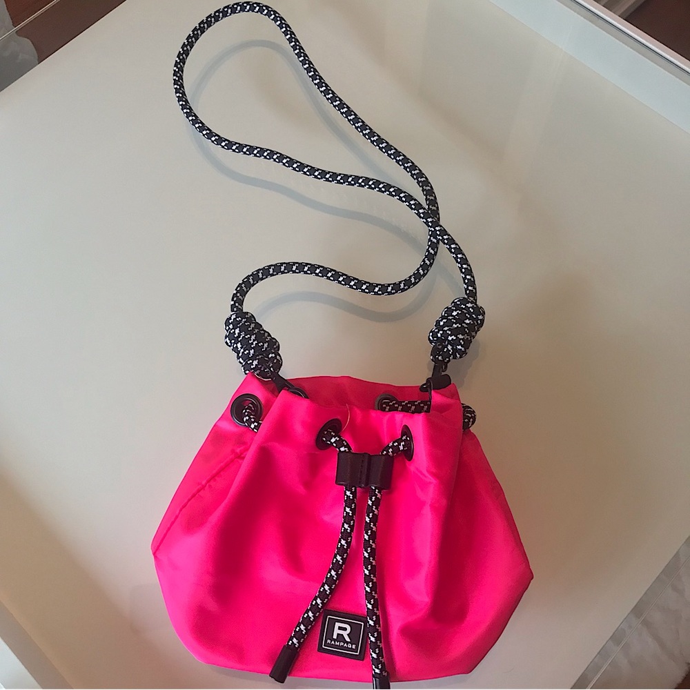Rampage neon pink cord bucket mini purse